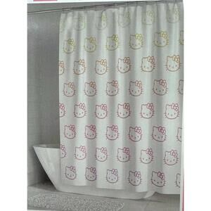 Hello Kitty Shower Curtain Rainbow Kitty Faces  Cotton Sanrio 72x72” Happy NWT